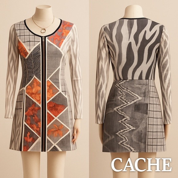 VTG Cache’,Y2K,RARE Button-Front, Patch-Patterned Dress,Pockets,Perfect,Size 6 - Picture 8 of 16